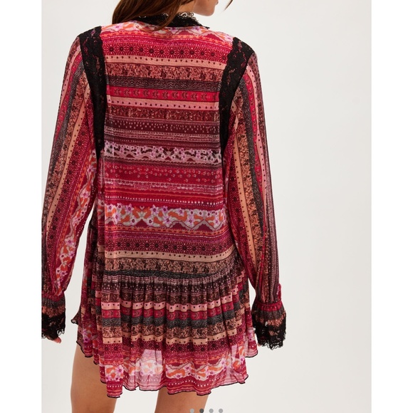 Free People Natalie Printed Long Sleeve Top in Plum Combo sz XS NWT $128R - Picture 5 of 8